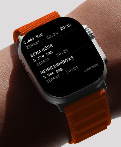 Apple Watch üzerinde çalışan SarrafPro uygulaması