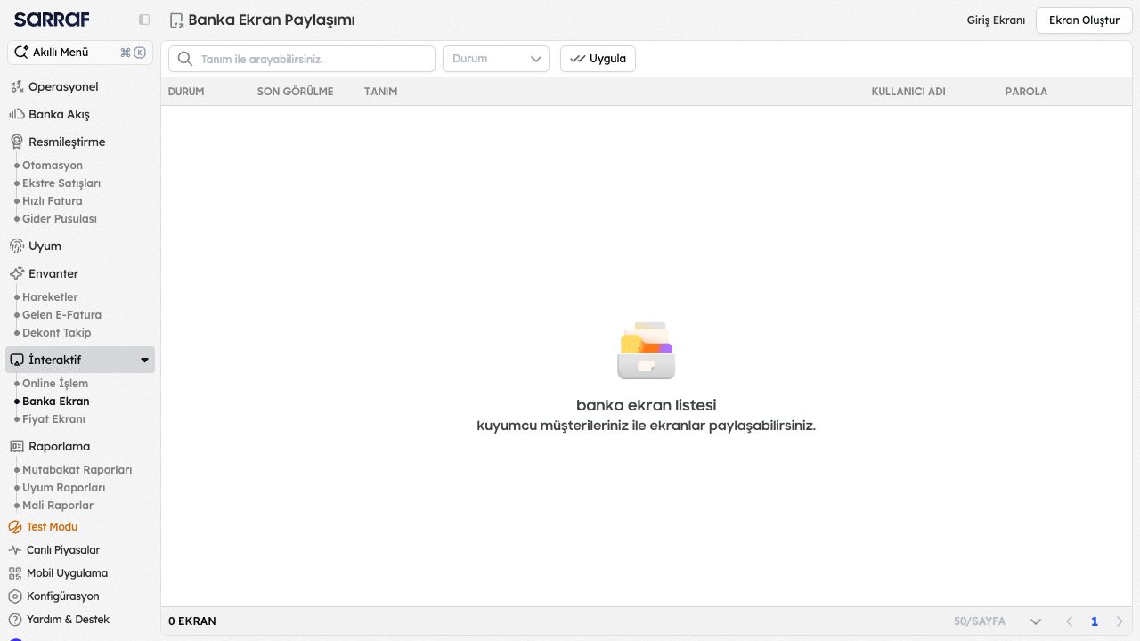 SarrafPro masaüstü banka ekran paylaşımı görünümü