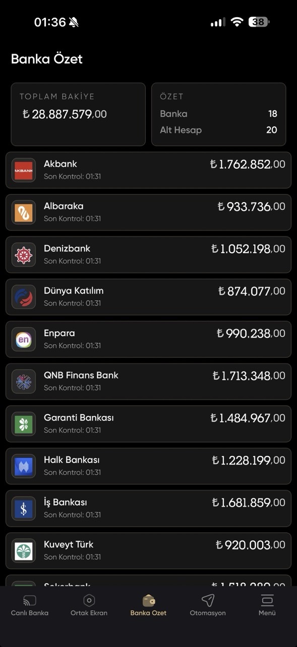 SarrafPro mobil banka özet ekranı