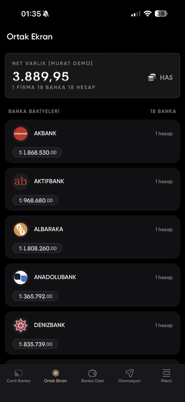 SarrafPro ortak banka ekranı mobil görünümü